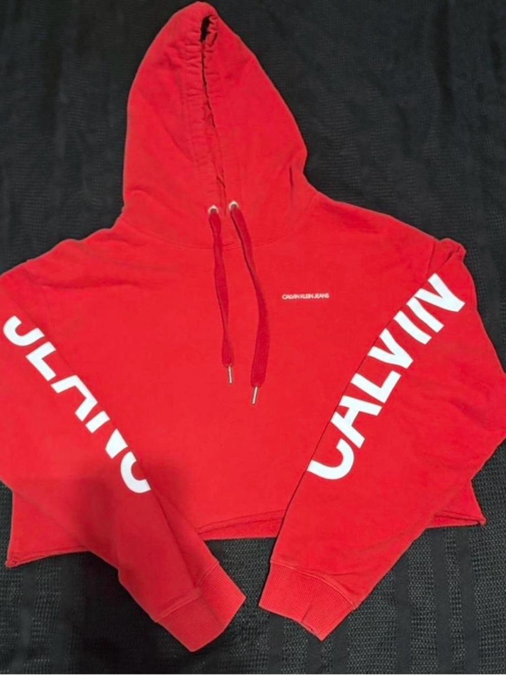 Calvin Klein Jeans Red Pullover cropped fit Hoodie